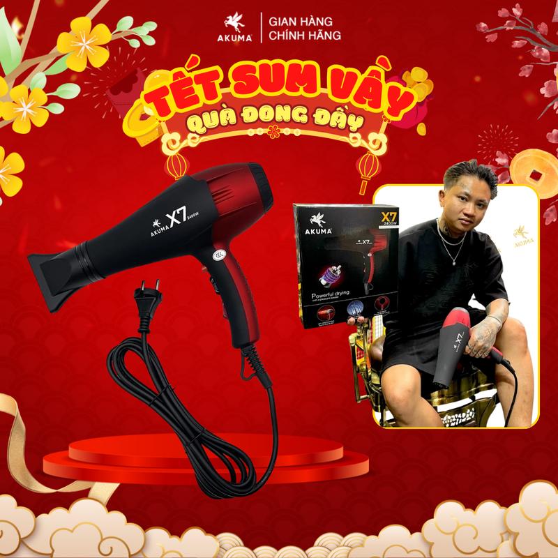 Máy Sấy Tóc AKUMA X7 Màu Đen Đỏ Powerful Drying 2400W Máy Khỏe Dây Dài Nhiều Chế Độ Gió Nữ Women