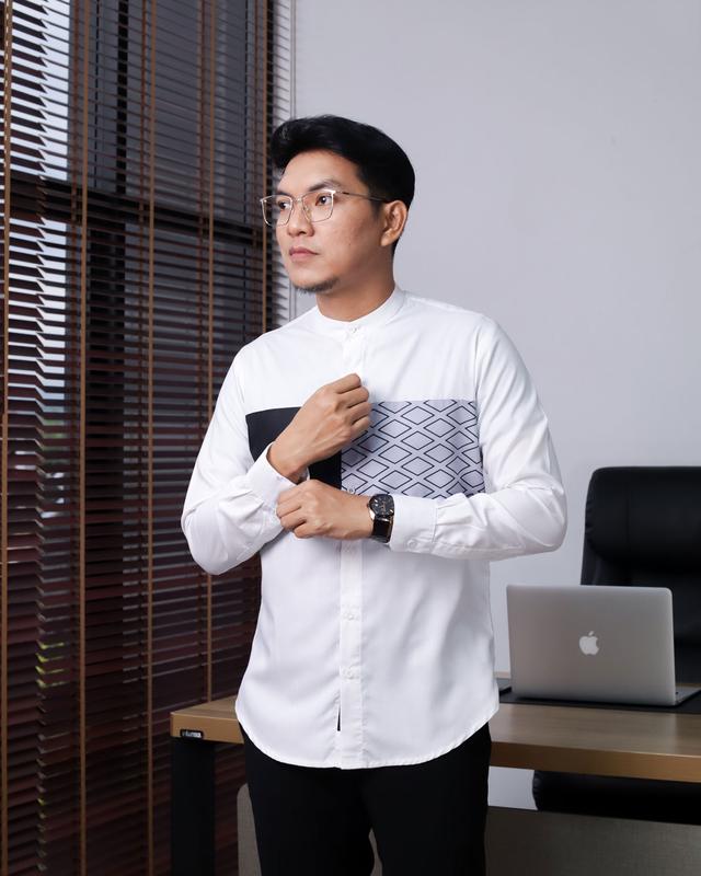 Nakumi Nakabi Al Qarny 01 Kemeja Kantor Pria Slim Fit Putih Katun Motif 5