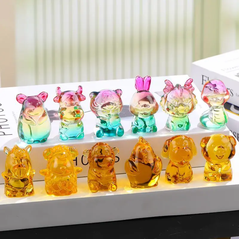 Glazed Zodiac Figurines Set of Twelve Zodiac Animals Creative Desktop Ornaments Dragon Snake New Product