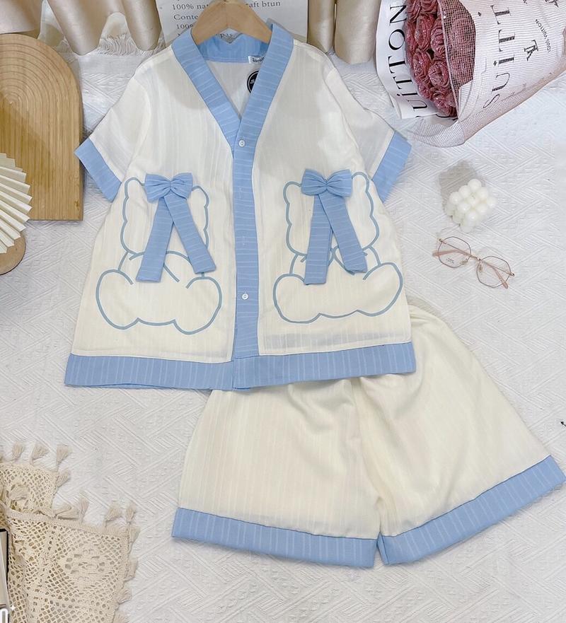 Product Introduction of Bộ gấu IN tay ngắn quần đùi (lẻ 1 bộ) chất vải đũi gân mùa hè size 40-60kg 5