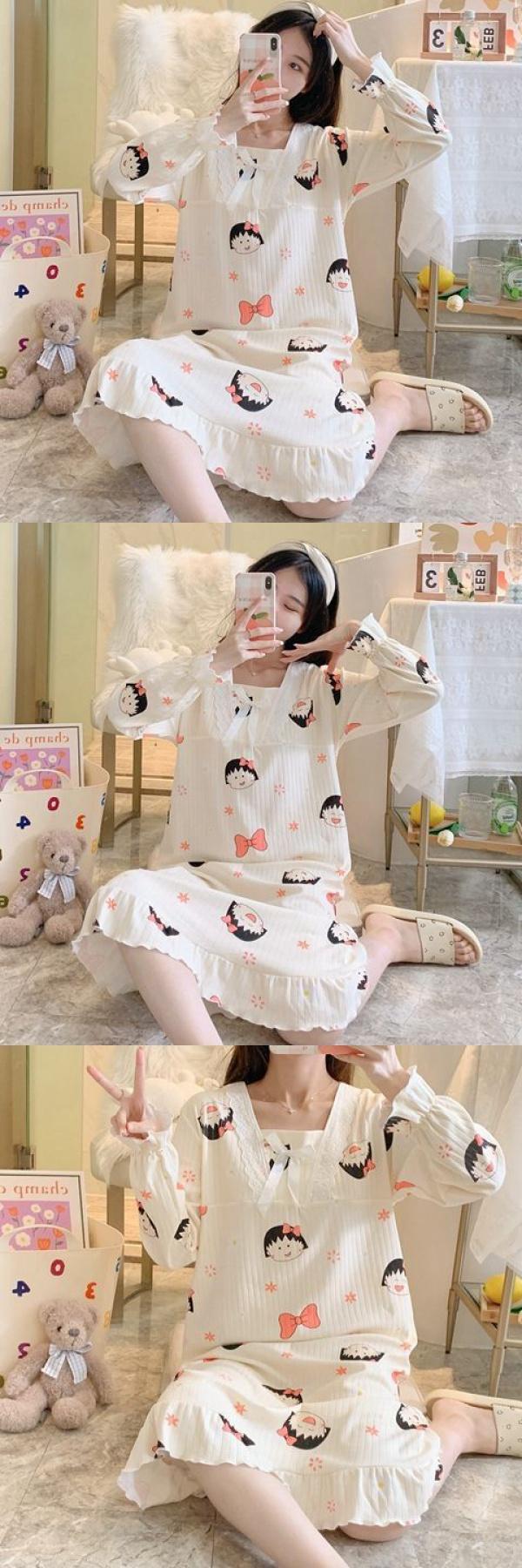 Product Introduction of Váy Ngủ Cho Nữ, Phong Cách Công Chúa Ren Mùa Thu, Dài Tay, Dễ Thương, Cỡ Lớn, Thích Hợp Cho Mùa Mùa Xuân Và Mùa Thu, Phong Cách Instagram, Thích Hợp Cho Học Sinh, Thiết Kế Hoạt Hình, Thích Hợp Cho Trang Phục Nhà Cửa Women Đầm Ngủ Dress Khuy 12