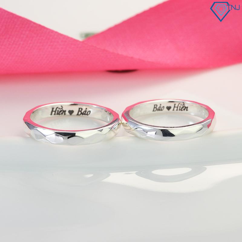 Nhẫn đôi bạc nam nữ bạc thật giá rẻ khắc tên yêu cầu ND0361