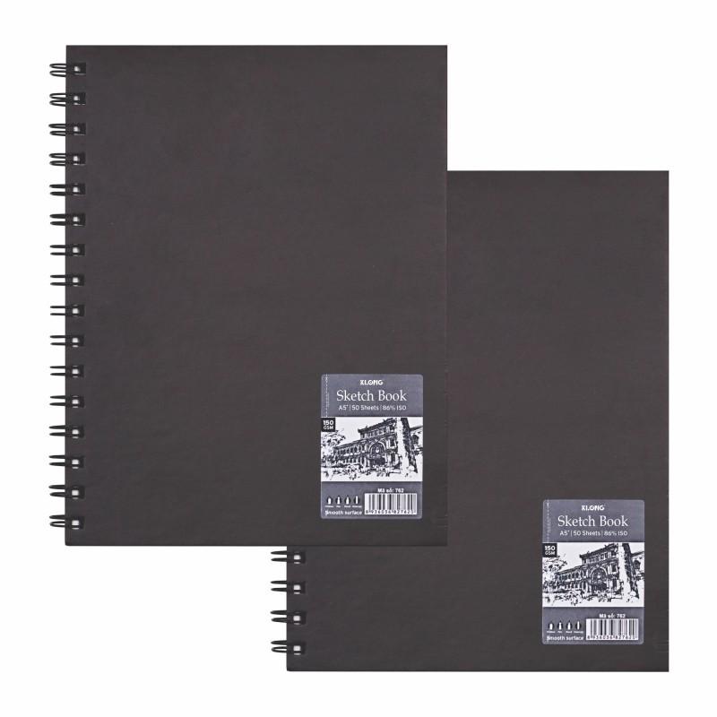Sổ vẽ phác thảo 150gsm luyện vẽ màu nước MS 762 KLONG A5 giấy trơn 50 tờ, Sketch Book tập lò xo giấy dày