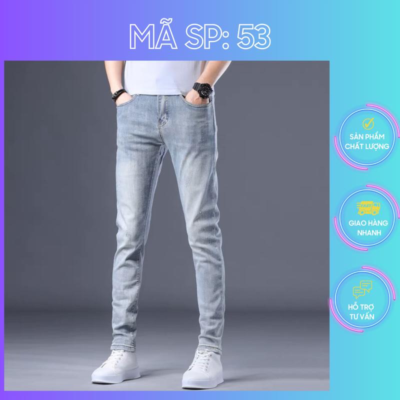 Quần màu xanh nhạt chất jean nam co dãn QH53 dáng skinny Menswear Pants