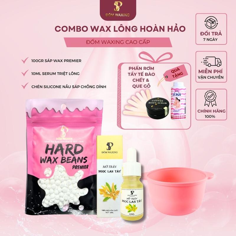 [TẶNG TẨY TẾ BÀO CHẾT - PHẤN RƠM] Combo Wax Lông Hoàn Hảo 100gr Sáp + 10ml Mỡ Ngọc Lan Tây + Chén Silicone Cống Dính Kèm Que Gỗ Women Cạo Râu kem