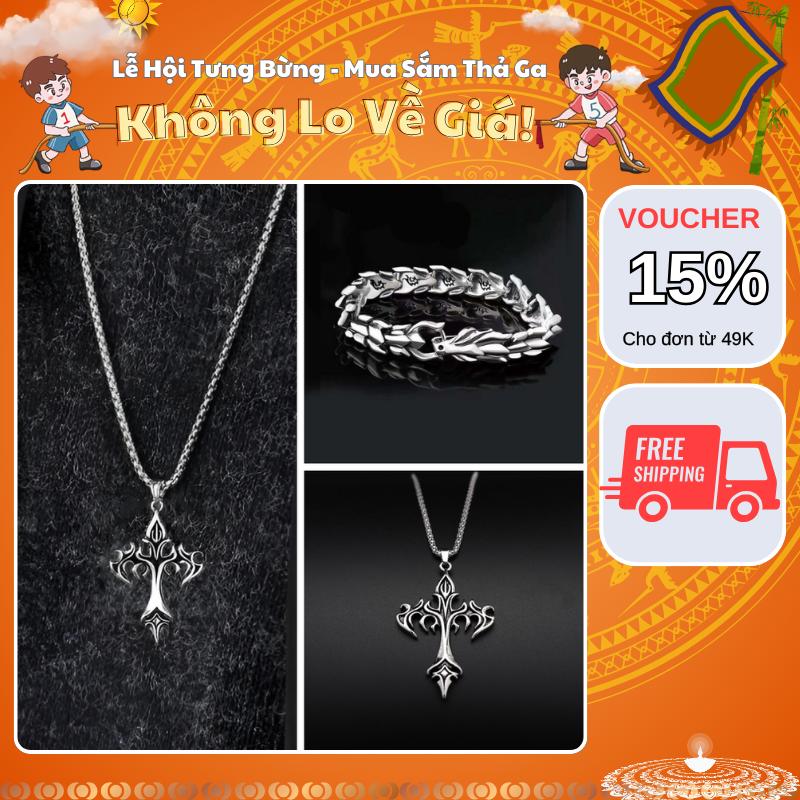[Mua Là Thích, Không Thích Hoàn Tiền] Bộ đôi vòng cổ vòng tay nam titan không gỉ thiết kế họa tiết cá tính Kuu Clothes màu bạc dễ phối đồ - Vòng Cổ Thane + Vòng Tay Dragon