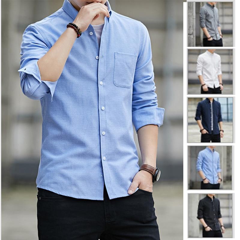 Áo Sơ Mi Nam, Vải Oxford, Dài Tay, Trang Trọng, Dáng Ôm, Phong Cách Hàn Quốc, Thiết Kế Đơn Giản, Ngoại Cỡ (M-5XL), Áo Sơ Mi Thường Ngày Cho Nam, Quần Áo Nam, Baju Lelaki 1