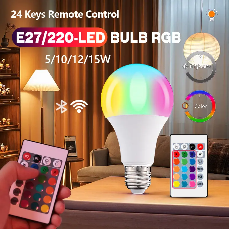 RGB LED Light Bulb Smart Bulb 5W 10W 15W E27 Dimmable With Remote ...