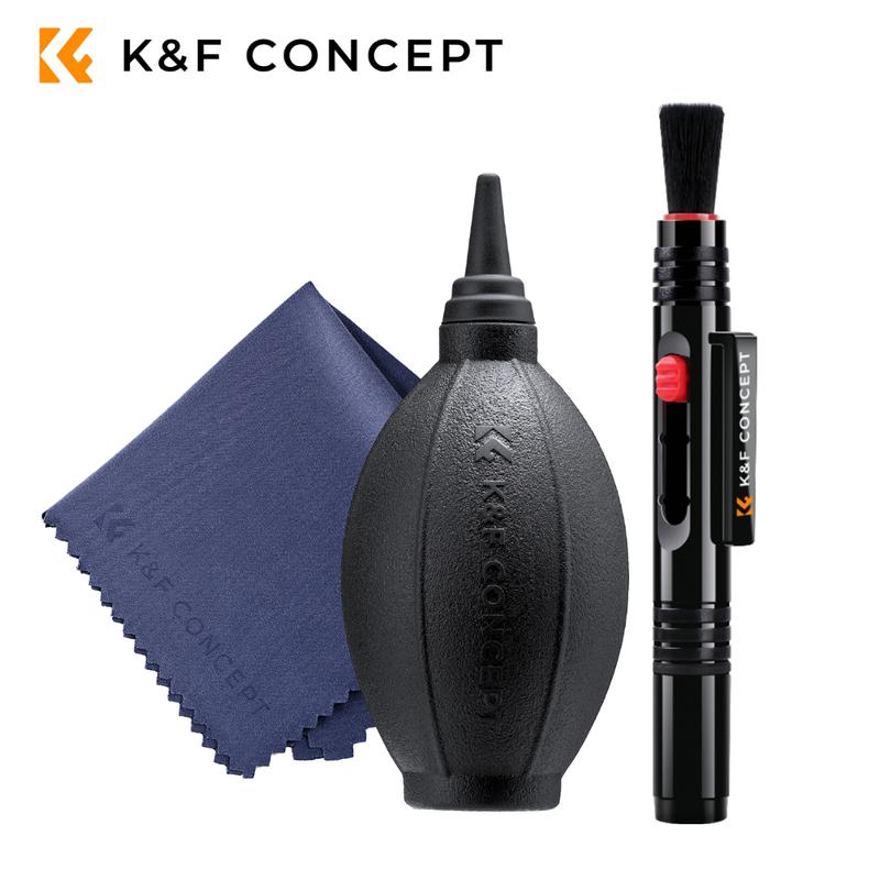 Bộ dụng cụ chăm sóc máy ảnh 3 trong 1 K&F CONCEPT (Khăn lau màu xanh + Bút lau + Máy thổi khí silicone đen)