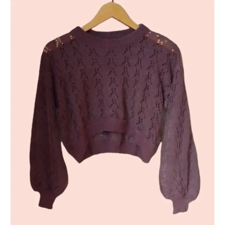 Sweater Rajut Lea Moon Crop Jaring Atasan Knitwear Top Wanita Cardigan 4