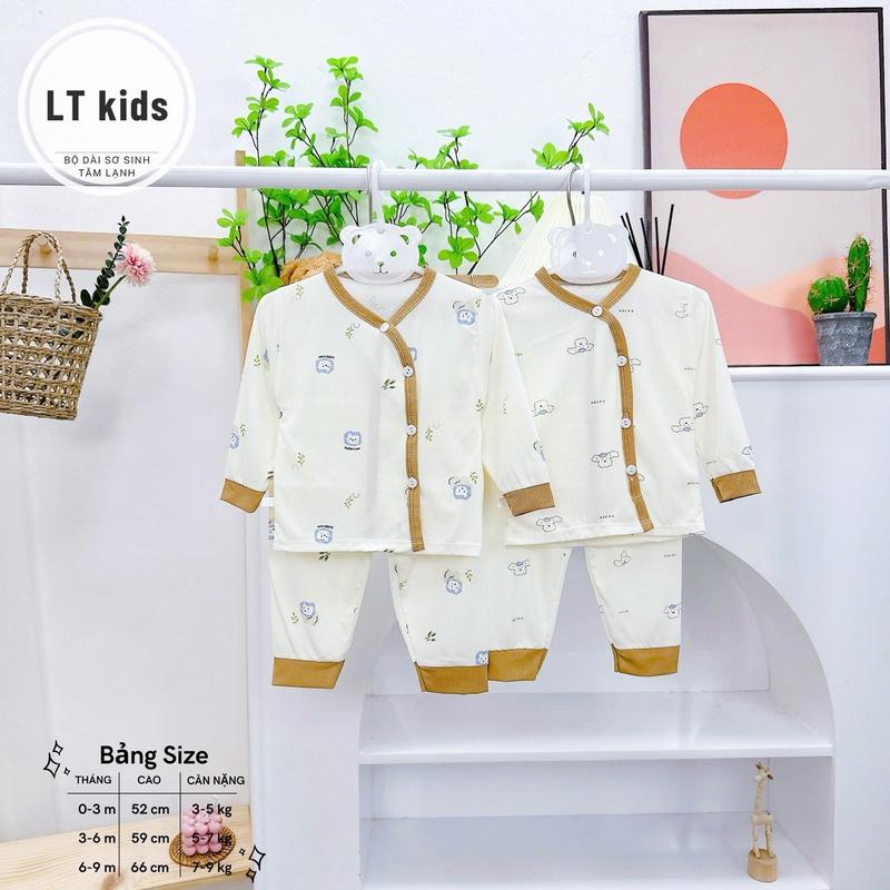 Combo 3-Combo 5 Bộ quần áo dài tay chất tăm lạnh Hàn quốc, bảng màu kem cho bé trai và bé gái, size sơ sinh 3-9kg 6