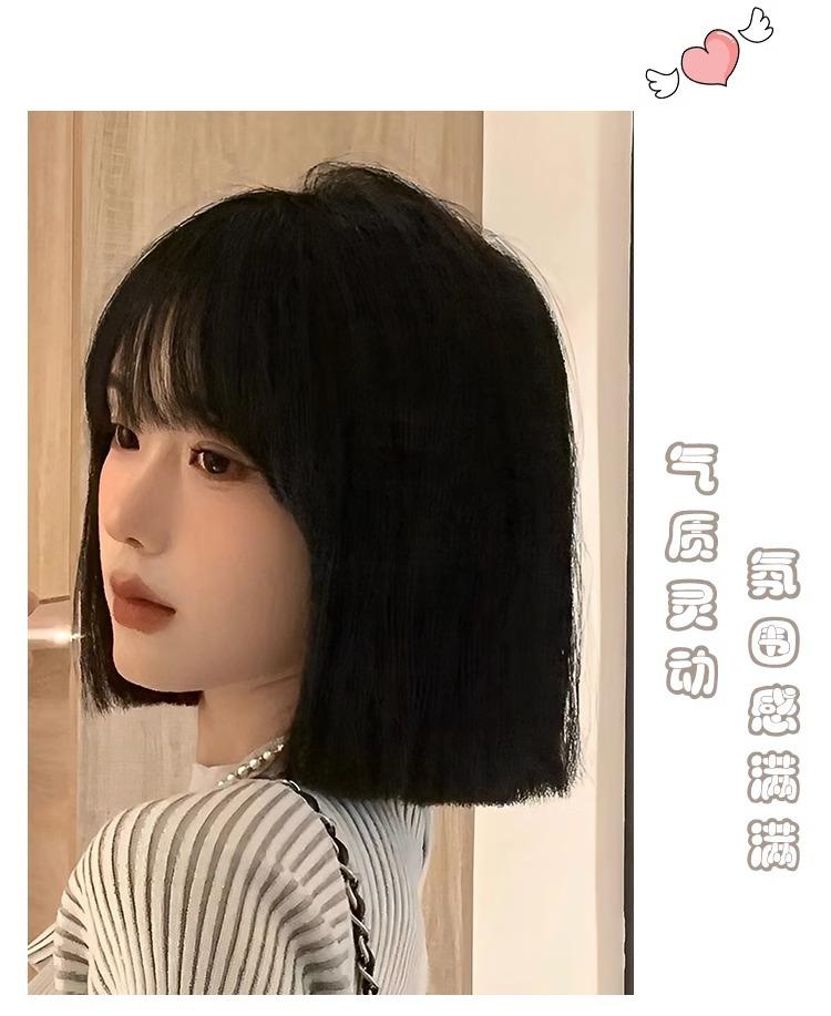 Product Introduction of Wig Female Short Hair Student Head Female One-Size-Cut Light Improving Face Feature and Anti-Aging Air Bangs Wave Head Full-Head Wig 7