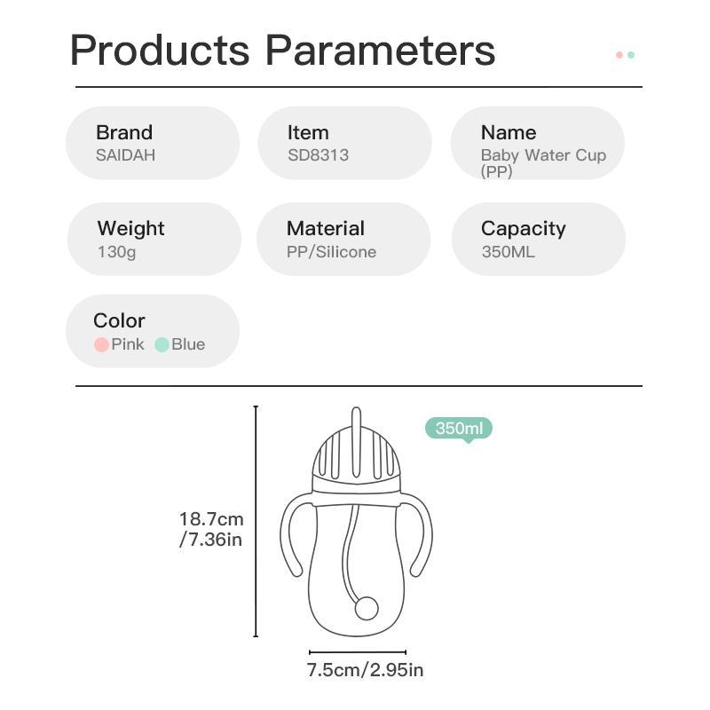 Cartoon Elephant Dolphin Pattern Baby Bottle, 350ml Baby Water Bottle with Straw, Baby Feeding Sippy Cup, Portable Water Drinking Bottle 1
