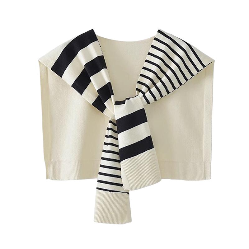 Product Introduction of New Match Black And White Knitted Striped All-Matching Fashion Decoration Website Red Plus-Sized Neck Protection Shoulder Shawl 21