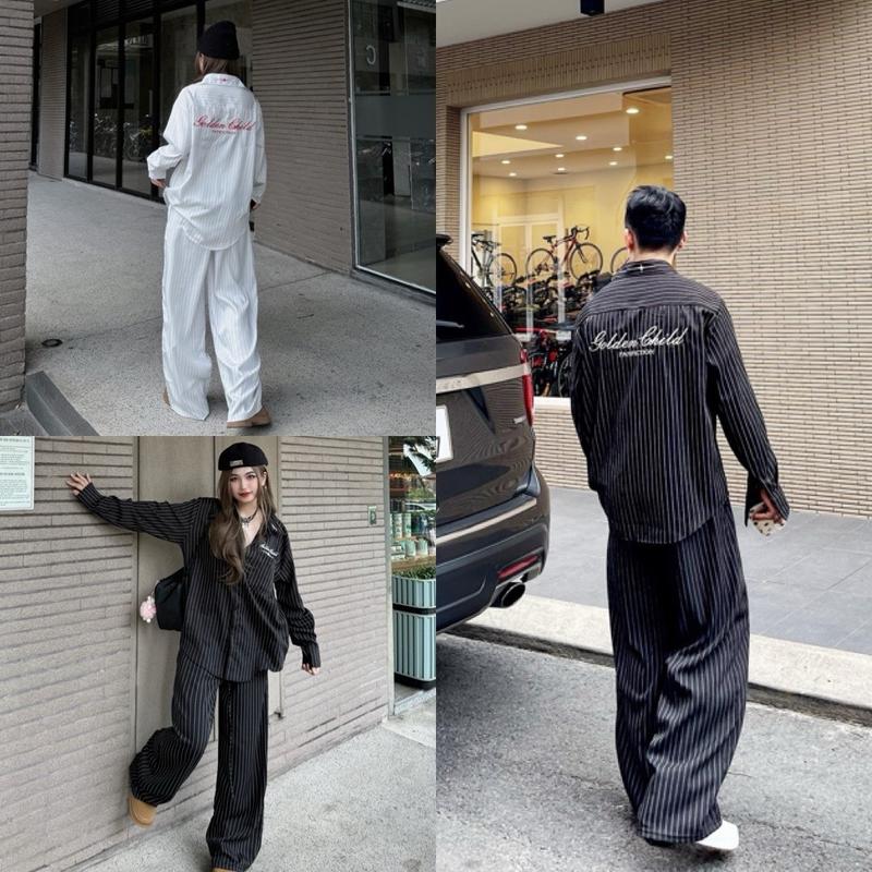 Bộ Áo sơ mi Thêu Golden Child và quần kẻ sọc dài ống rộng FAFIC Nam Menswear Shirt