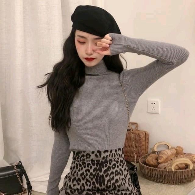 Áo cổ lọ tay dài chất thun len gân tăm phong cách Hàn Quốc 7