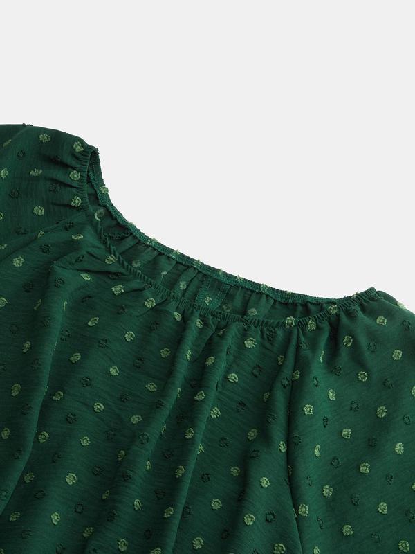 CURVZY Plus Size Polka Dot Jacquard Blouse, Casual Half Sleeve Round Neck Top for Summer, Women's Plus Clothing for Daily Wear 4