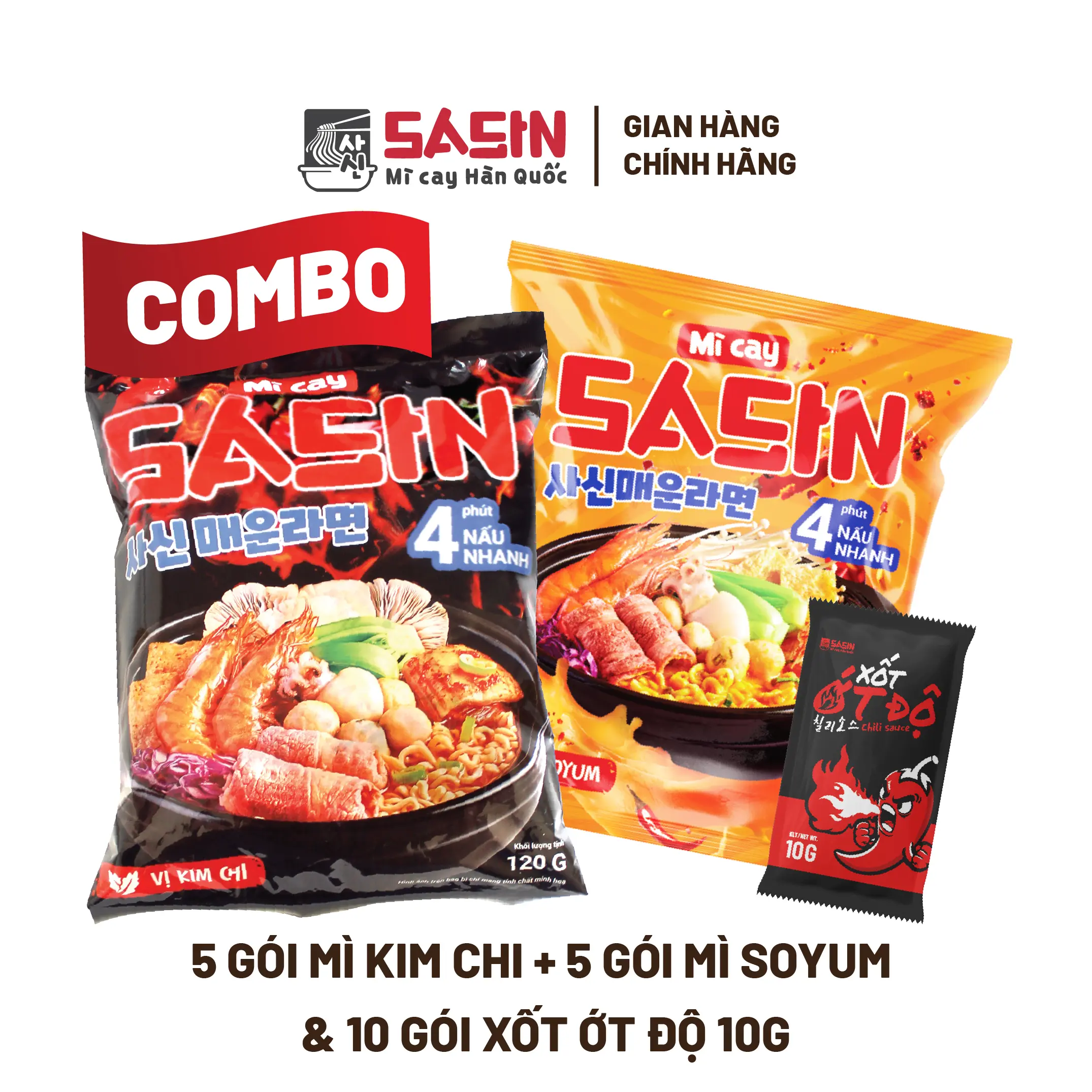 Combo 10 gói mì cay (5 Soyum + 5 Kim chi )+ 10 gói xốt ớt độ BSET0117