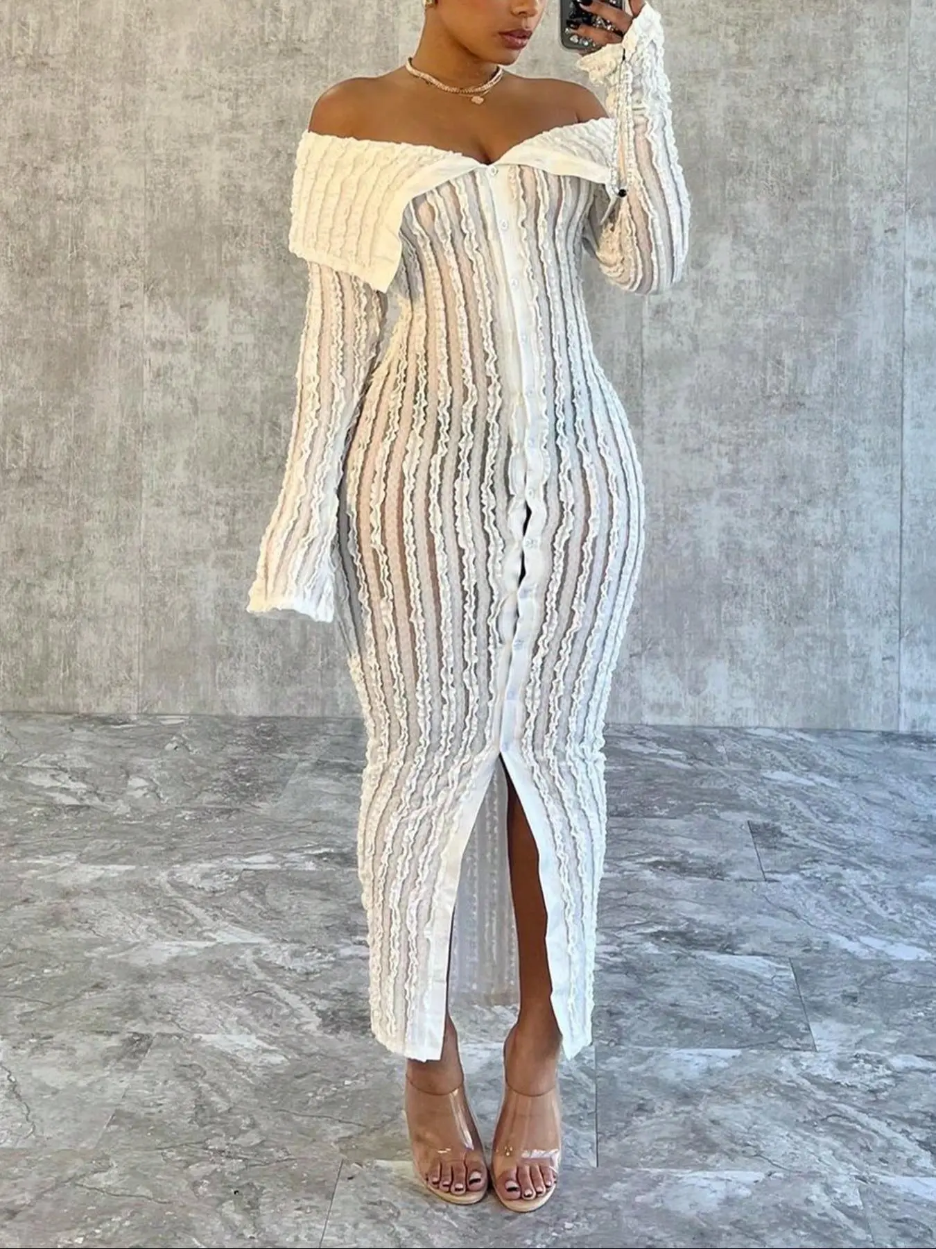 Women's Plain Bodycon Dress, Elegant Long Sleeve One Shoulder Long Dress for Party Club Dating Wear, Ladies Clothes for All Seasons