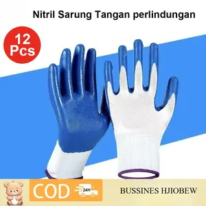 Sarung Tangan Nitril Kerja Proyek Anti Slip Safety Glove Premium Karet Polvrethane Gloves 12pcs