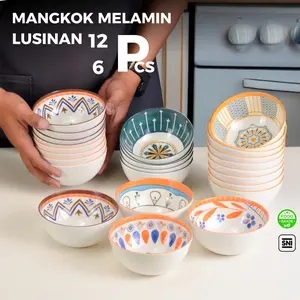 Mangkuk Melamin Kecil Lusin (6/12 Pcs) – Motif Tidak Pudar, BPA Free, Tahan Panas