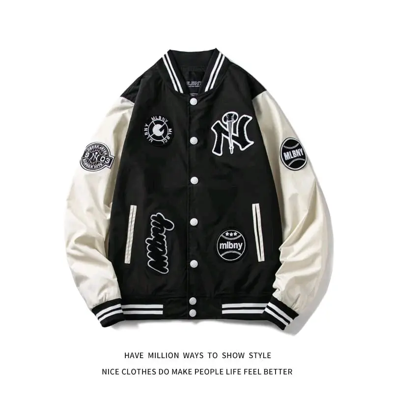 JAKET BASEBALL VARSITY MLBNY  JAKET BASEBALL UNISEX  PRIA WANITA KOREAN STYLE BAHAN FLEECE PREMIUM 1