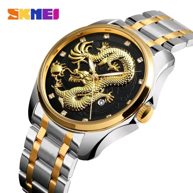 JAM TANGAN SKMEI 9193 | SKMEI DRAGON ANALOG | TANGGAL AKTIF | RANTAI STAINLESS STEEL