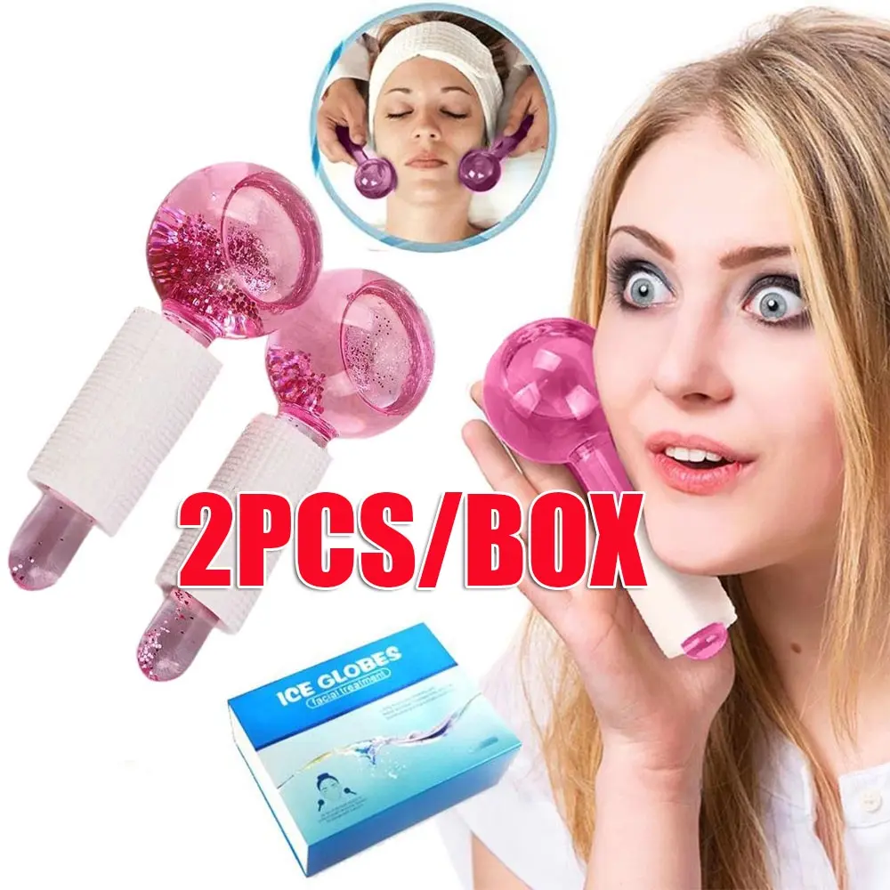 2Pcs/Box Crystal Ice Hockey Roller Energy Massage Beauty Facial Eye Crystal Ball Massager Water Wave Ice Globes Skin Care