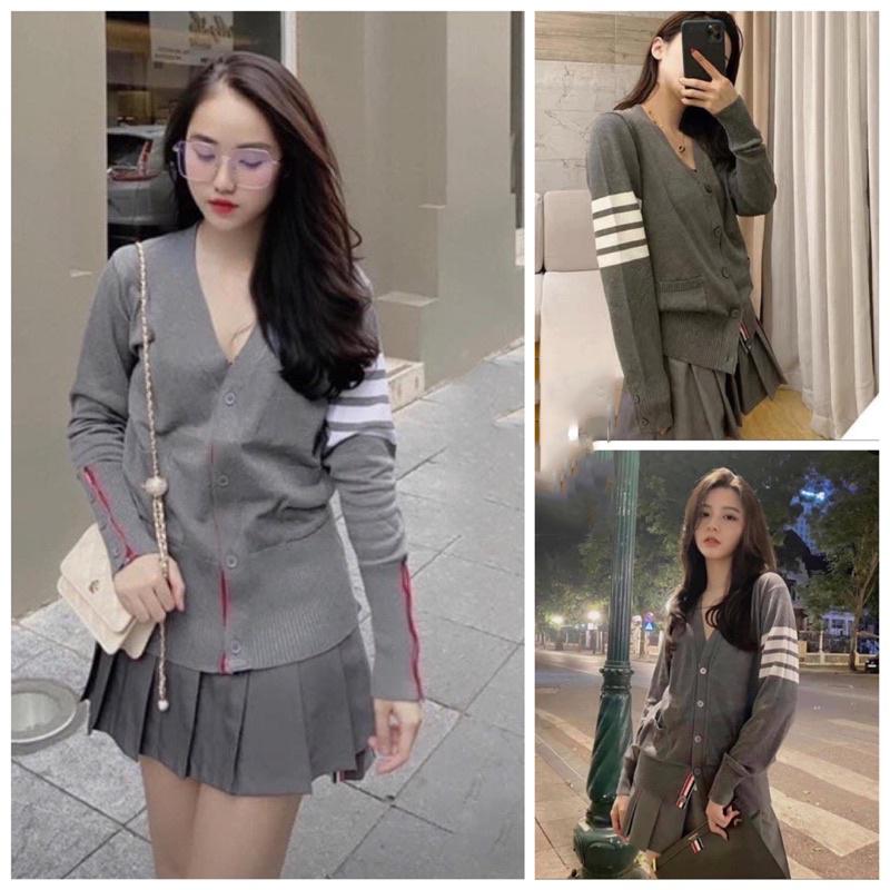 Áo Khoác Cardigan Nam Nữ Chất Thun tăm & Tăm zip màu Xám Sọc Viền Đỏ Xanh Cúc Cài  (thomb New) Top Jacket