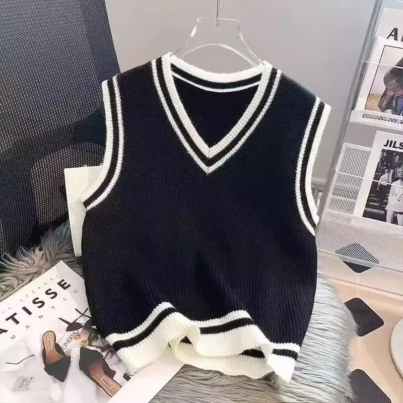 Bộ Đồ Phong Cách Preppy, Cho Bé Gái, Phong Cách Hàn Quốc, Áo Sơ Mi Nơ Dáng Rộng Rãi, Áo Vest Dệt Kim, Bộ Đồ Hai Mảnh, Thời Trang, Quần Áo Nữ, Thích Hợp Cho Mùa Thu 4