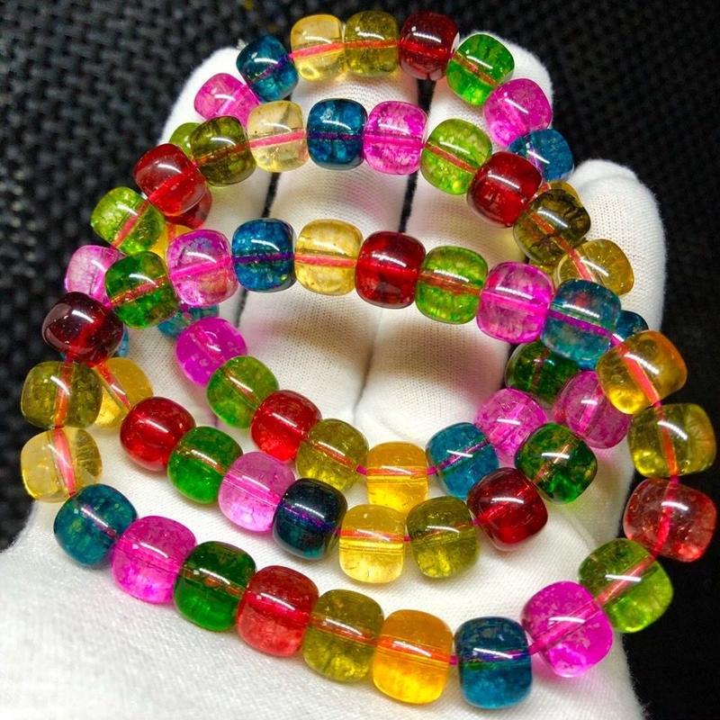 Brazilian Tourmaline Crystal Old Style Bracelet Round Bead Bracelet Candy Color Rainbow Women's Gift Prosperous Stone Wealth Transfer 0
