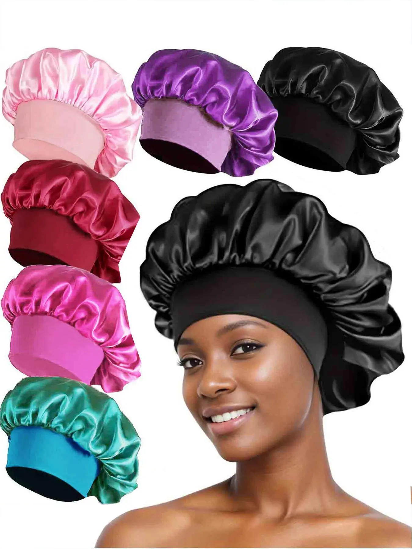 Solid Color Satin Bonnet, Sleeping Bonnet with Tie Band, Night Sleep Cap for Curly Hair, Fashion Accessories for Women & Girls