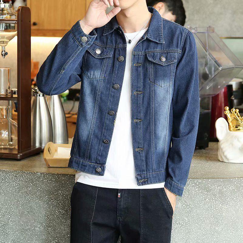 Áo Khoác Denim, Dành Cho Nam Giới, Phong Cách Mùa Xuân Và Mùa Thu, Thiết Kế Hợp Xu hướng Dáng Ôm, Màu Trơn Phong Cách Hàn Quốc, Chàng Trai Thông Minh, Thích Hợp Cho Mùa Xuân, Áo Khoác Nam 2