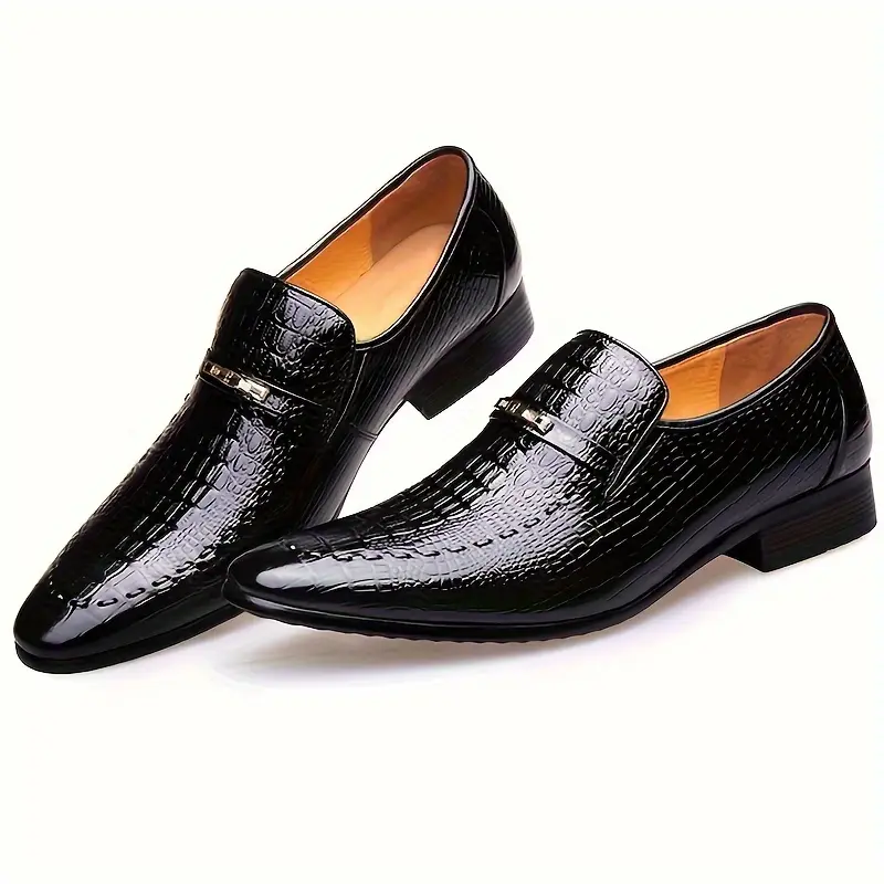 [Crocodile-Embossed] Men's Black Oxford Loafers |     Crocodile-Embossed Texture,-Tone Metallic |     Comfortable Rubber Sole |     Slip-On Dress Shoes |     Casual Business Formal Occasions 4