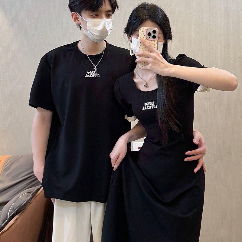 Trang Phục Cặp Đôi, Phong Cách Trung Quốc Mới, Phong Cách Dân Tộc, Trang Phục Mùa Hè, ngắn Tay Áo, Sườn Xám Đen, Cổ Áo Vuông, Phong Cách Cổ Điển Bộ Hai Mảnh Váy 2