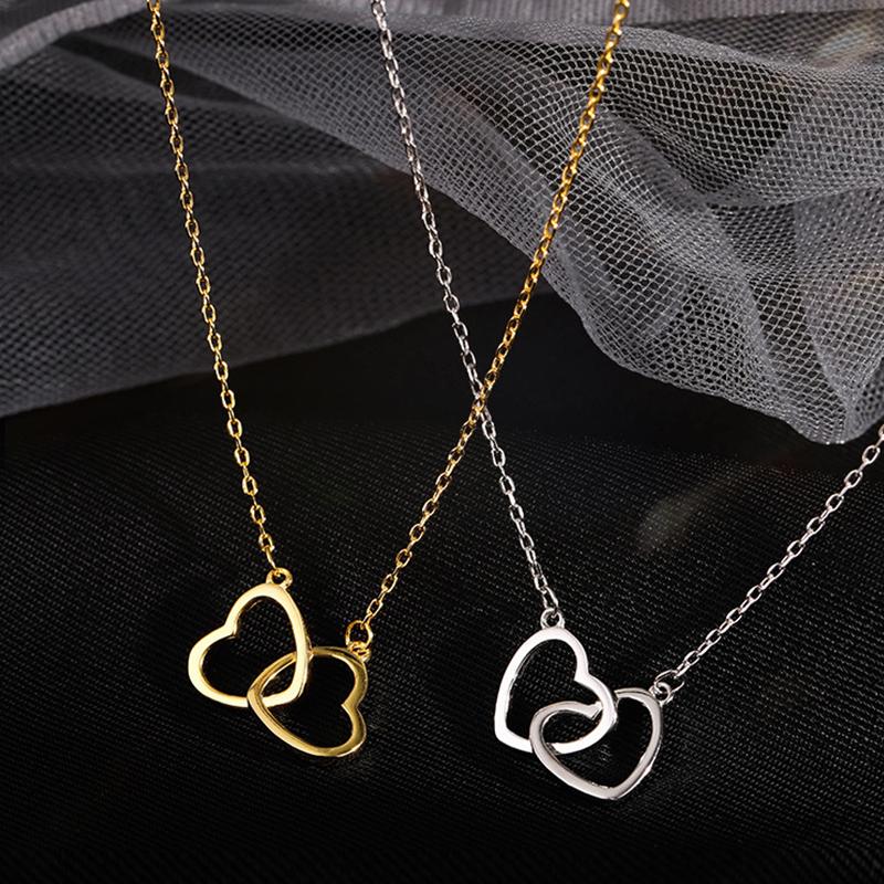 Product Introduction of New 925 Sterling Silver Double Ring Heart Necklace Female Clavicle Chain Simple Temperament Necklace Wedding Accessories 4