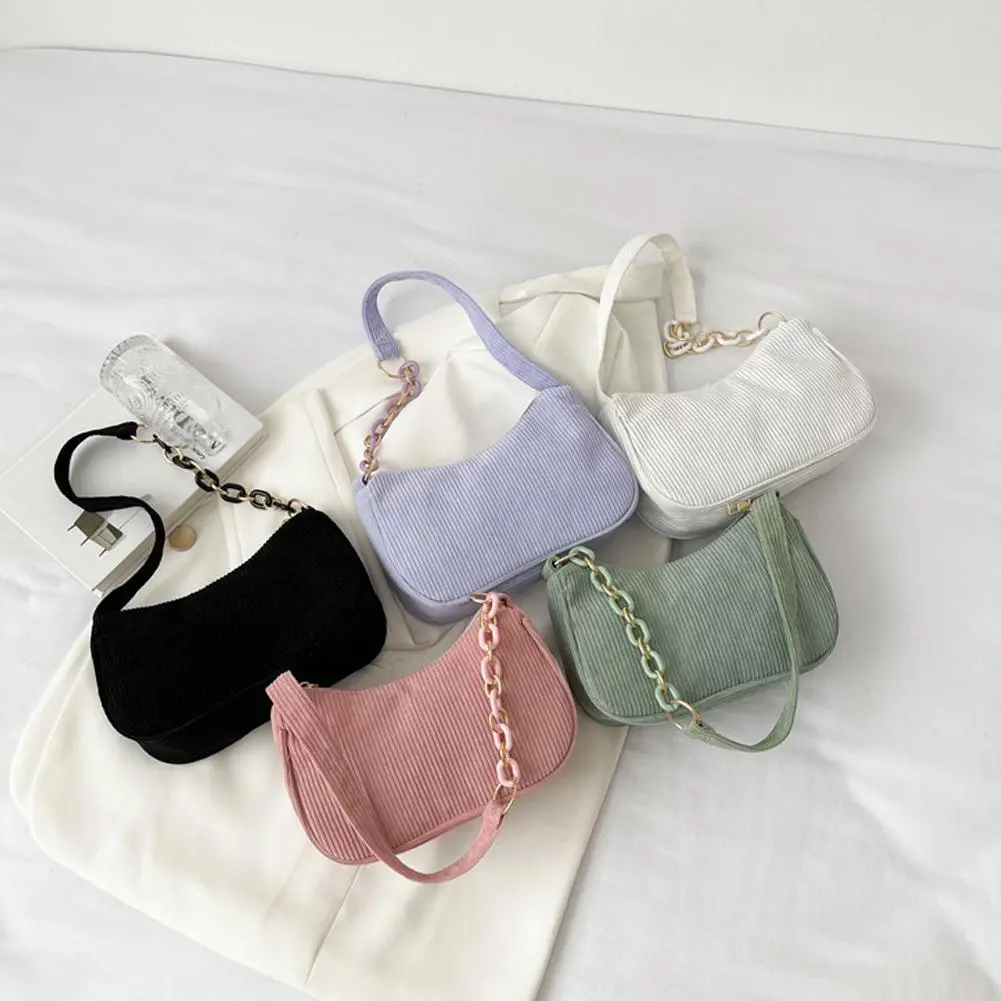 Fashion Retro Corduroy Crossbody Bags Shoulder Bags Top-Handle Purse Women Girls Solid Handbags