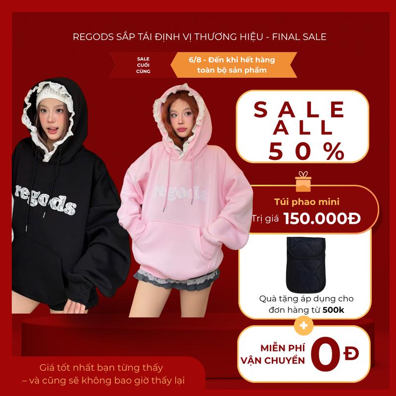 [ FINAL SALE ALL 50% ] Áo Khoác Hoodie nón ren nỉ bông 370gsm thêu đắp ren Regods - Hoodie Dalla