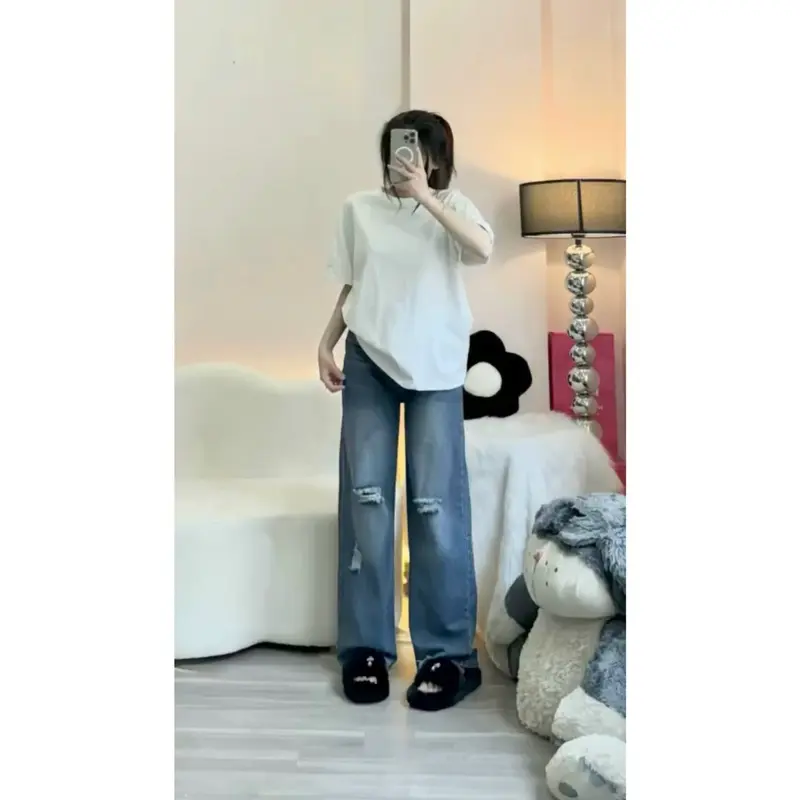 Quần Jean Rách Hugo store , Quần Bò Nữ Ống Suông Màu Xanh Rêu T1 Pants Women Kem quansuong  namlun m5 quần xs 5