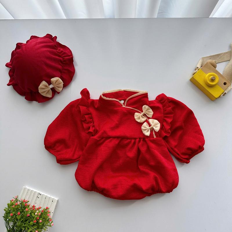 Body Đầy Tháng Cách Tân Cho Bé Sơ Sinh Đủ Size 3-13kg Chất Lụa Tằm Tông Màu Đỏ Mềm Mịn Mát