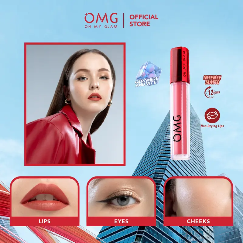 OMG OH MY GLAM Mattelast Lip Cream 25 Ruby 2.9 g  - Lip Cream Matte Dengan Warna Intense, Tahan Lama & Ringan 6