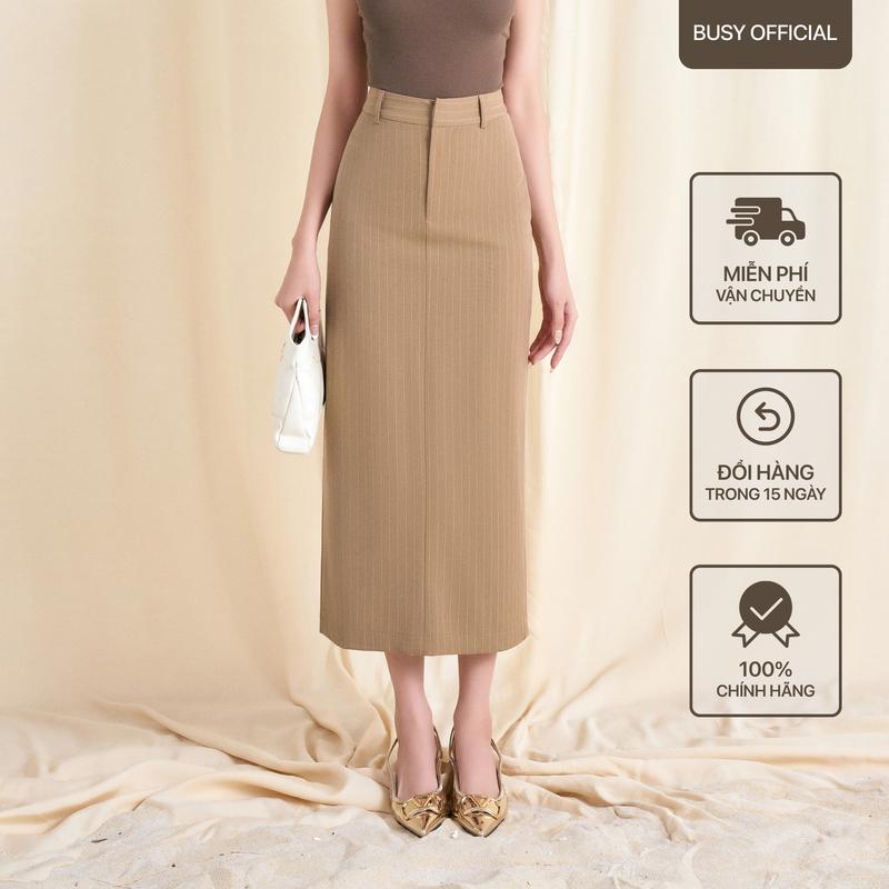 Chân Váy Midi Nữ BUSY Tuyt Si Kẻ Trắng CVMD3 Women Women
