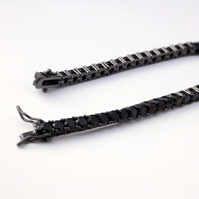 SummerSale| [4mm Black Tennis Hip Hop] ICEDCHICS 4mm Black Tennis Bracelet - Hip Hop Style, Synthetic Zirconia & Copper, Perfect for Daily Wear & Gifts, ICEDCHICS 2