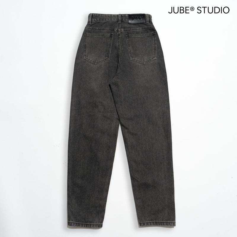 Quần Baggy Jean Nữ  Lưng Cao Không Co Giãn Rách Gối Kiểu Cá Tính Denim 7