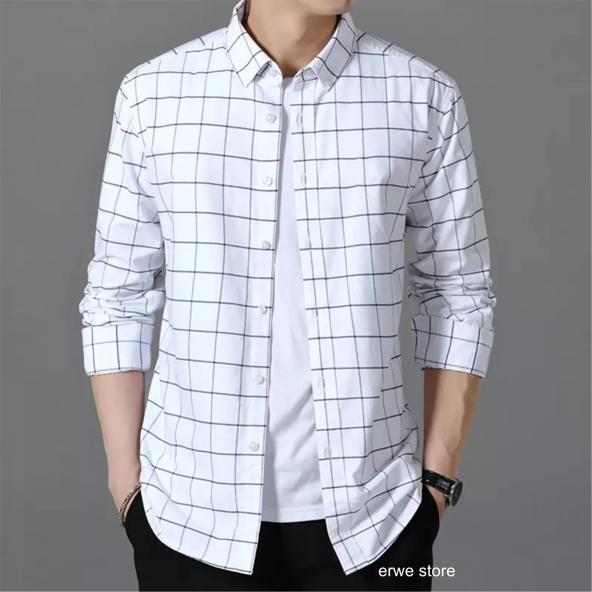 kemeja flanel pria motif kotak lengan panjang kualitas distro slim Slim-fitting Casual Kain Lembut Nyaman Surfing Semi