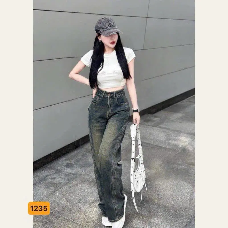 Quần baggy jean nữ đẹp phom suông rộng chất vải demi cao cấp mềm mại không co giãn - 1235 4