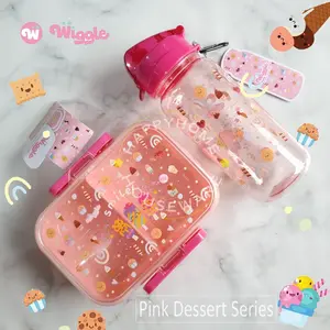 Wiggle Paket Set School Kids Pink Dessert | Tempat Bekal 750ml & Botol Minum 670ml