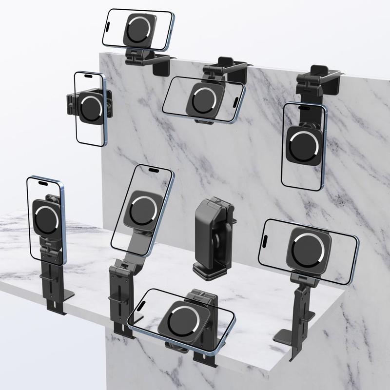 Product Introduction of Portable Travel Phone Holder, Magnetic Desktop Stand, Flexible Rotation Cellphone Mount, Train Seat Clamp Folding Rack 0