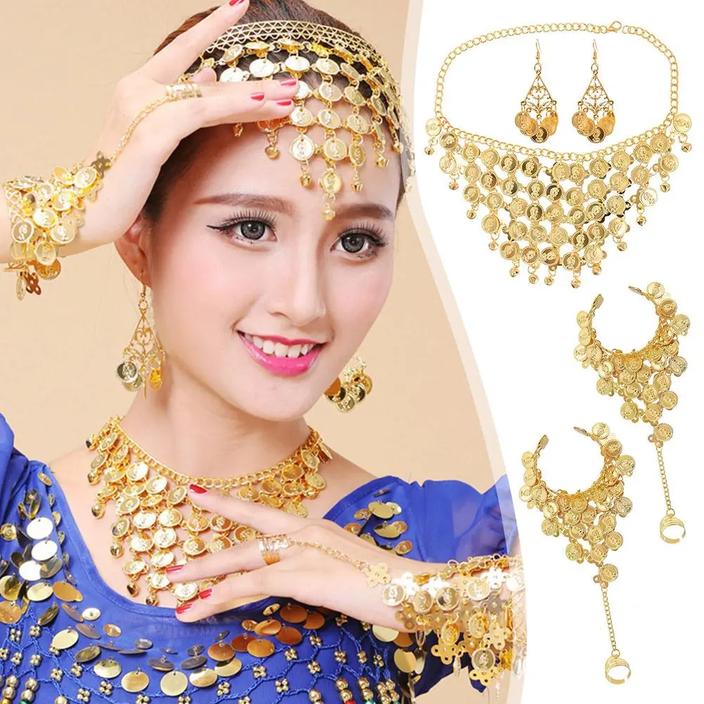 Aksesori Kostum Persembahan Tarian India, Anting-anting Perut, Gelang Kecantikan, Kalung Tarian, T0Q3