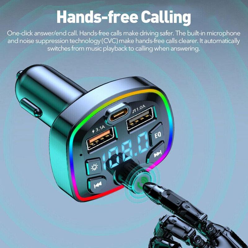 Product Introduction of Car Hands-Free Bluetooth-compaitable 5.0 FM Transmitter Car Charger USB Audio Kit Receiver J5N2 40
